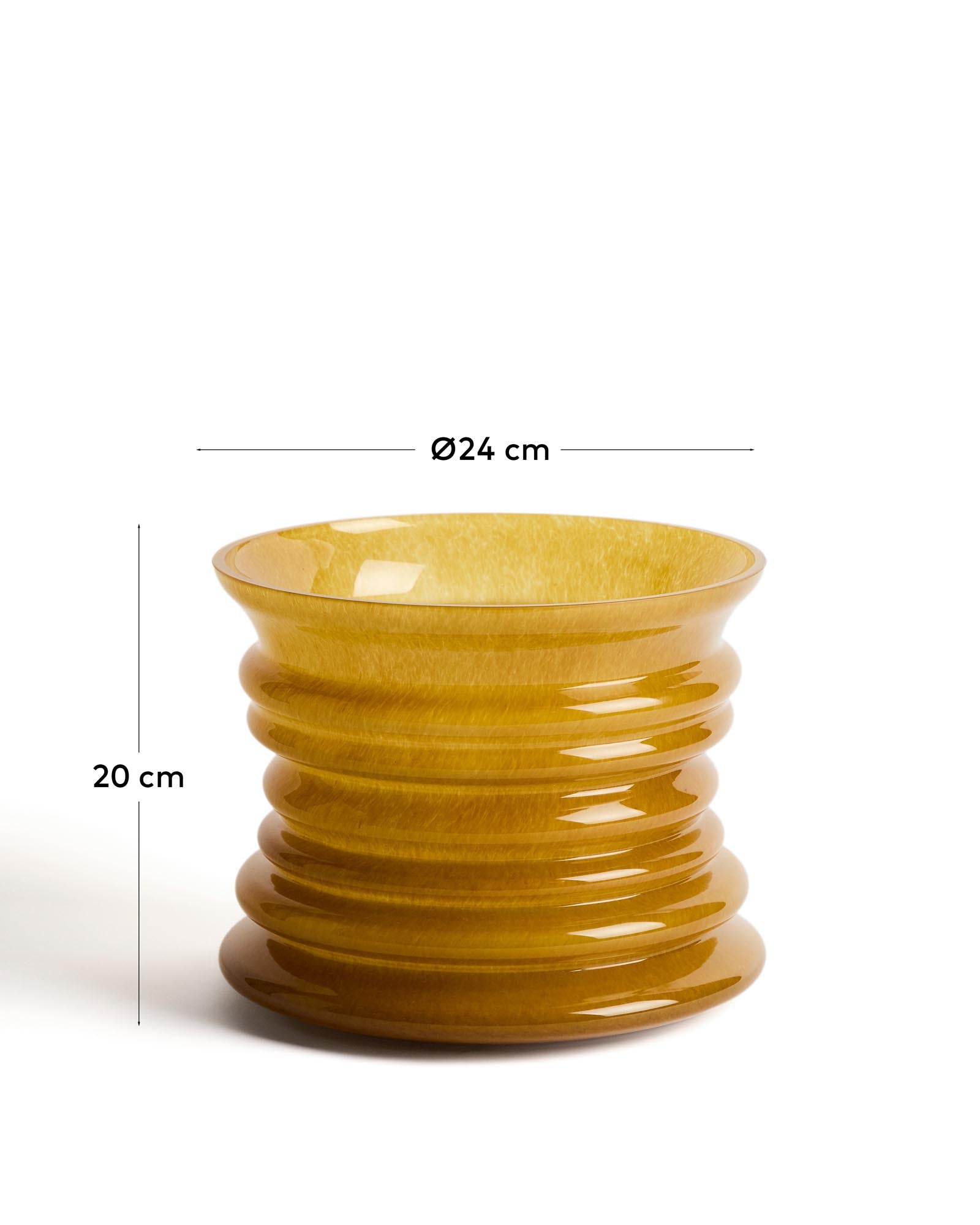 Stilvolle Vase Ambere aus leuchtendem gelben Glas, 20 cm hoch, perfekt für kreative Blumenarrangements und als modernes Deko-Element.