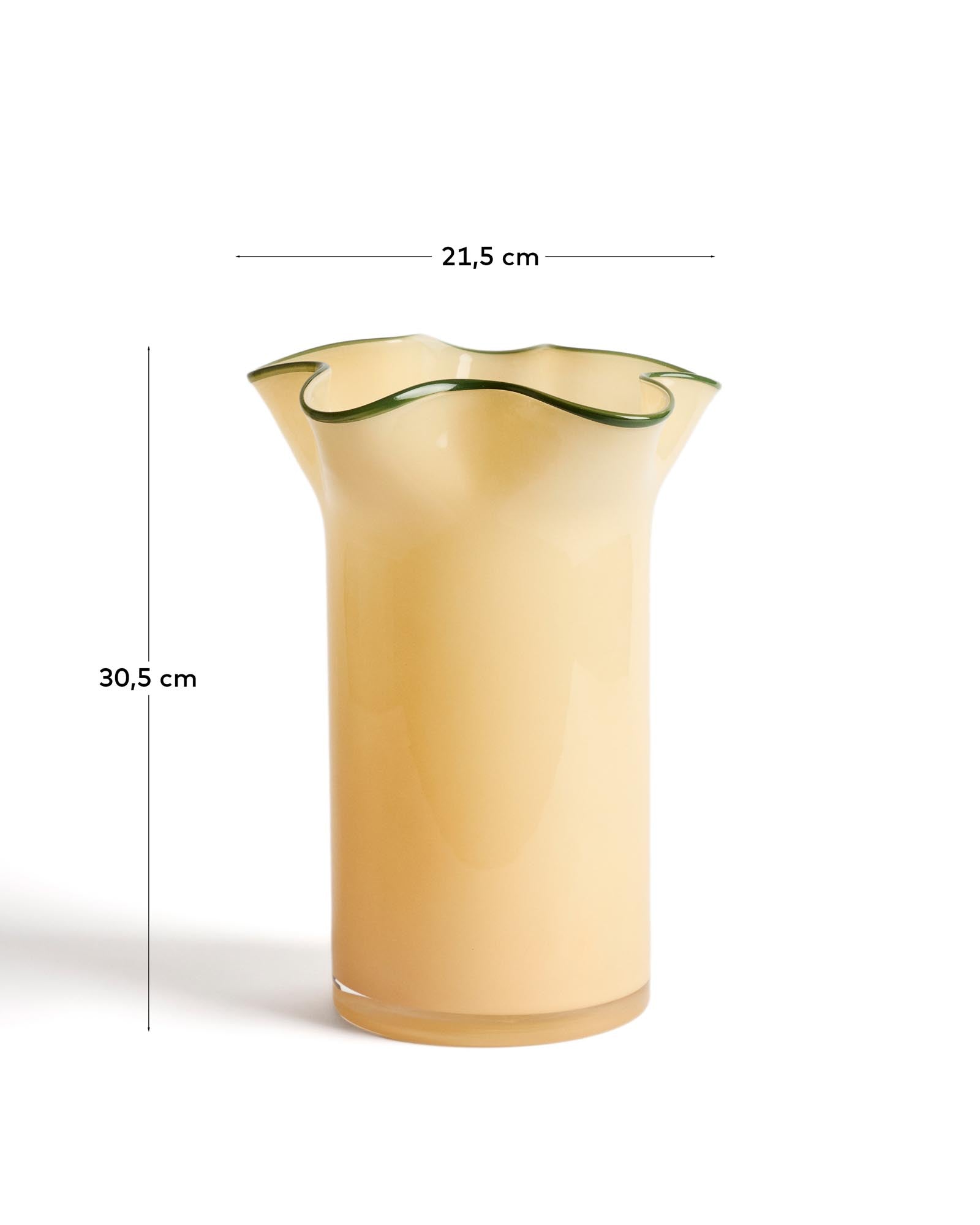 Stilvolle Endasi Vase aus leuchtend gelbem Glas, 31 cm hoch, perfekt für kreative Blumenarrangements und als dekoratives Highlight.