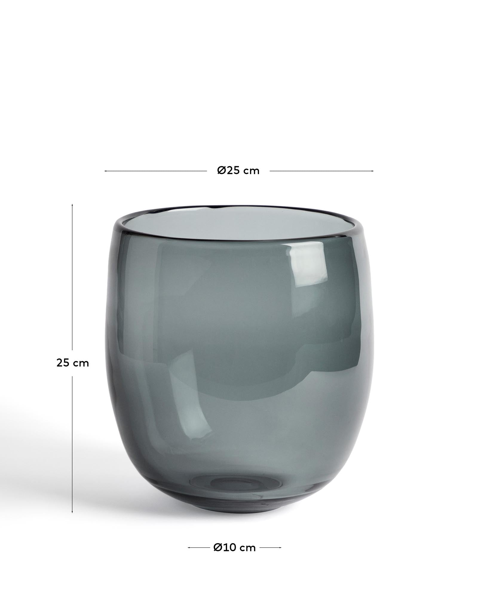 Eleganter Tafelaufsatz Sirau aus grauem Glas mit einem Durchmesser von 24 cm, ideal für ansprechende Tischgestaltungen und florale Akzente.