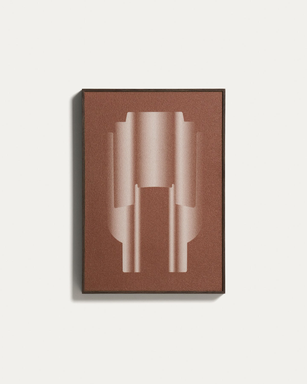 Abstraktes Wandbild Imaro in Dunkelorange, 35 x 50 cm, aus Kiefernholz, Segeltuch und Aluminium mit strukturierter Oberfläche.