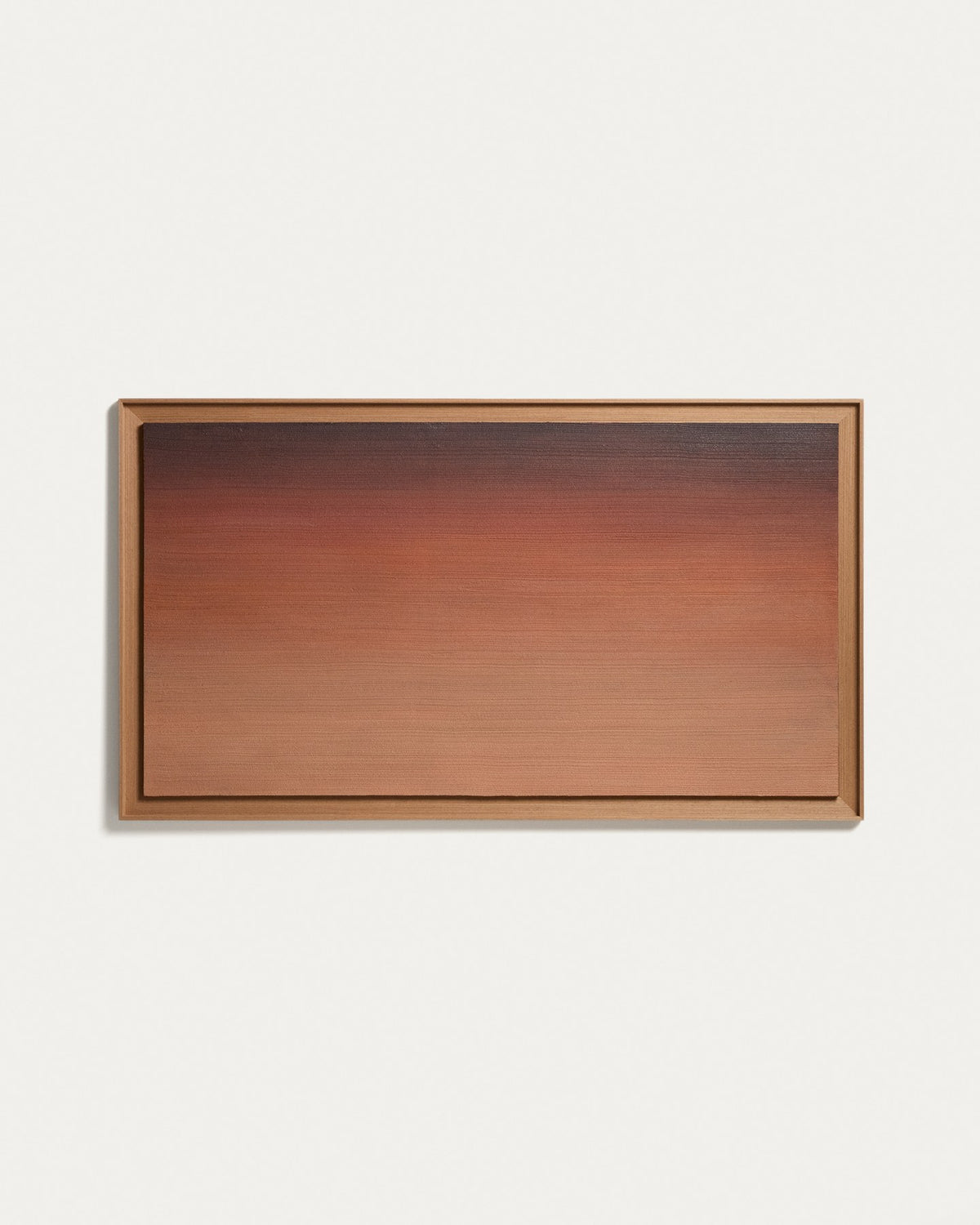 Abstraktes handgemaltes Bild in Orangetönen mit breitem Kiefernholzrahmen und Segeltuch-Leinwand, Format 150 x 85 cm.