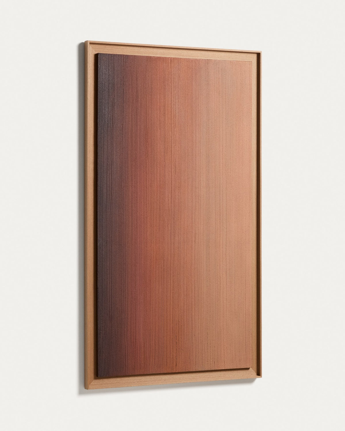 Abstraktes handgemaltes Bild in Orangetönen mit breitem Kiefernholzrahmen und Segeltuch-Leinwand, Format 150 x 85 cm.