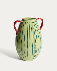 Vaso Justine Franco in ceramica verde e rossa, 36 cm