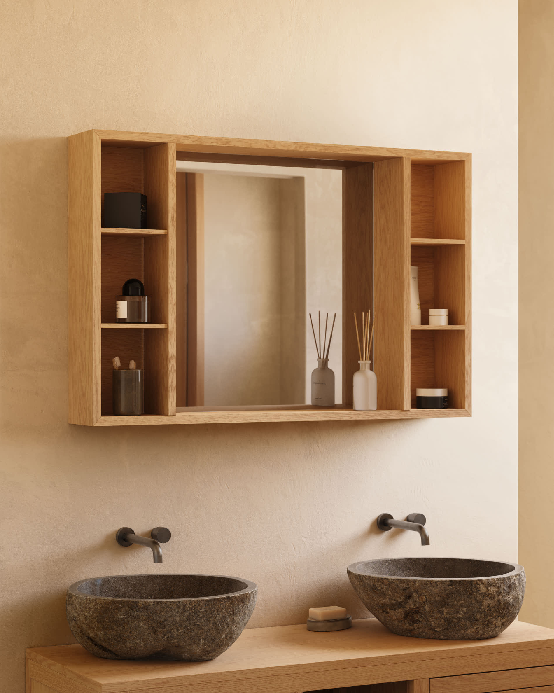 Badezimmerspiegelschrank Parana aus massivem Teakholz 100 x 65 cm