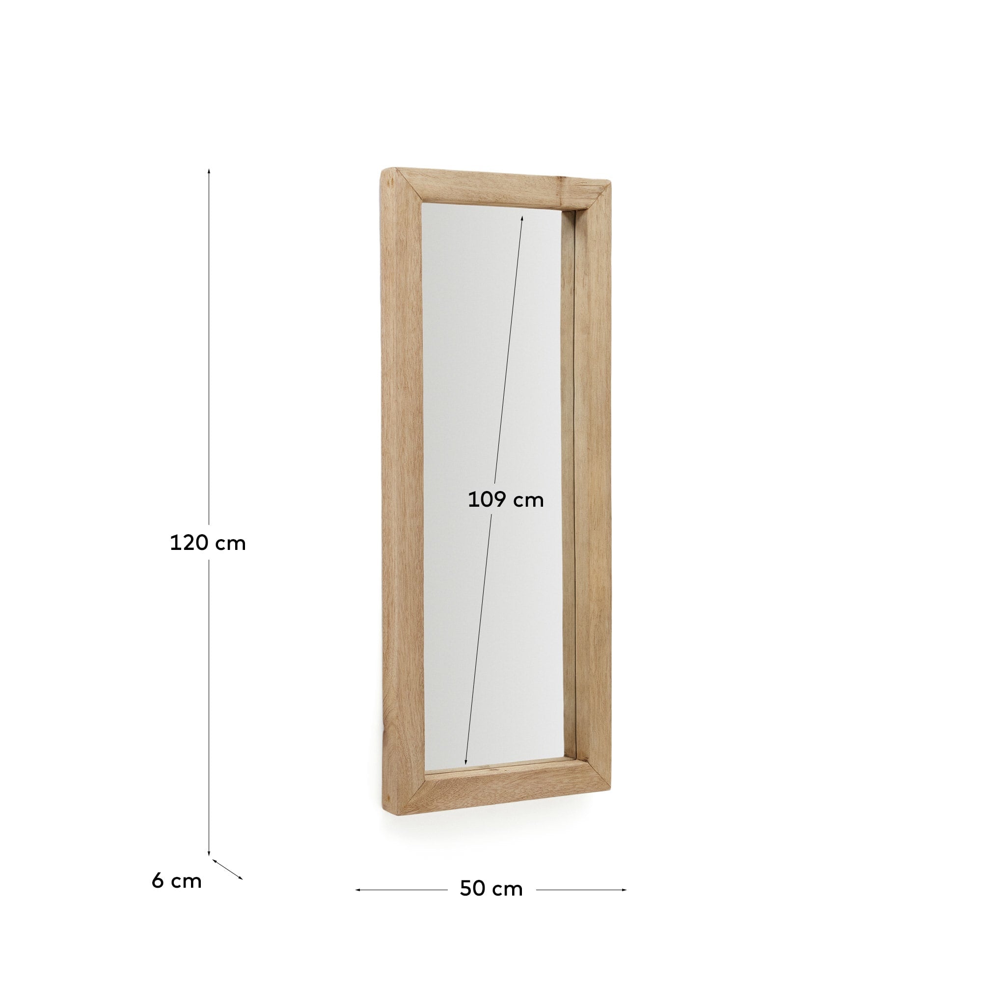Stilvoller Holzspiegel von Kave Home, 50x120 cm, mit natürlichem Finish. Ideal für zeitgemäße und elegante Wohnräume.