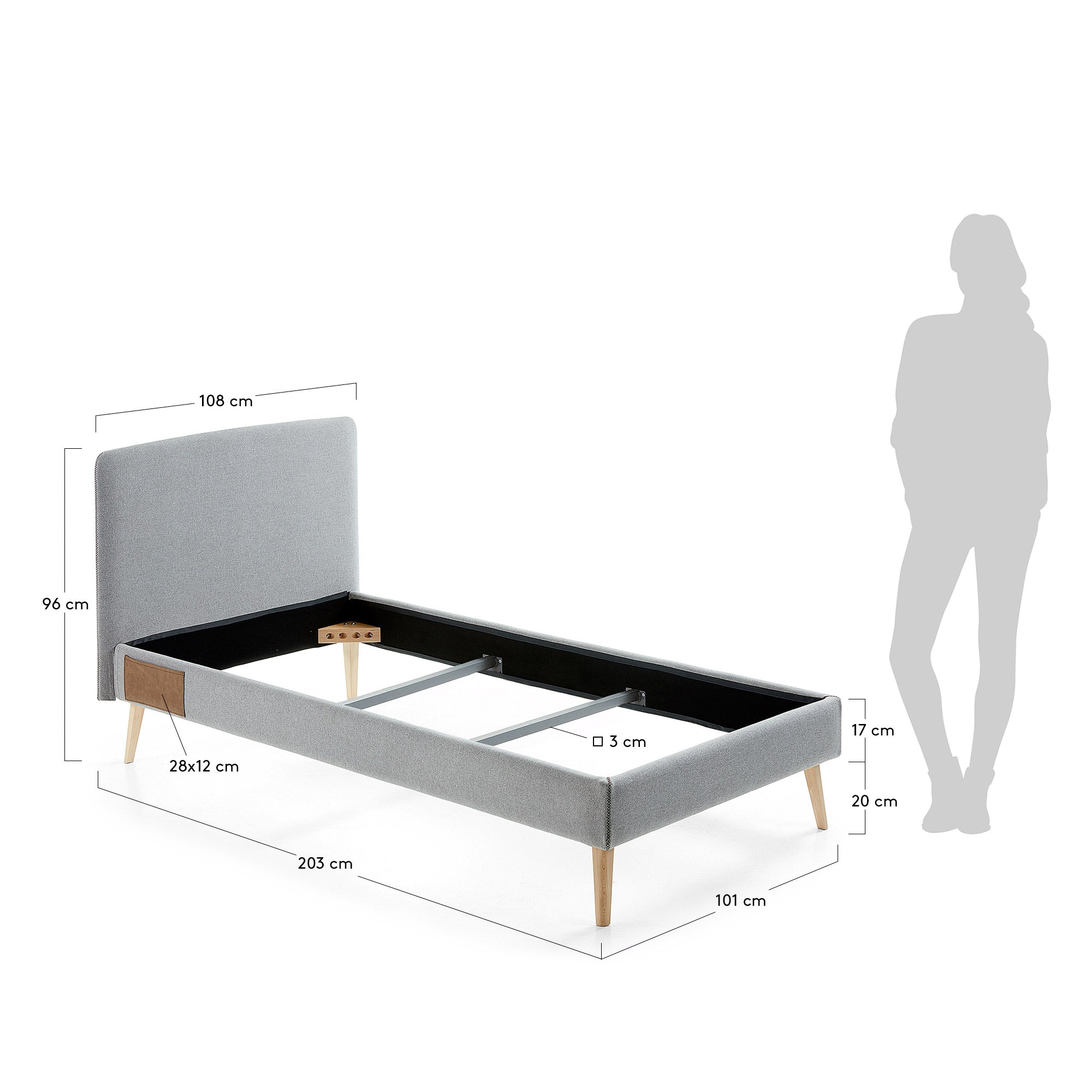 Eleganter Dyla Bezug in Grau von Kave Home für Matratzengröße 90 x 190 cm. Hochwertige Materialien, pflegeleicht und ideal für ein stilvolles Schlafzimmer.