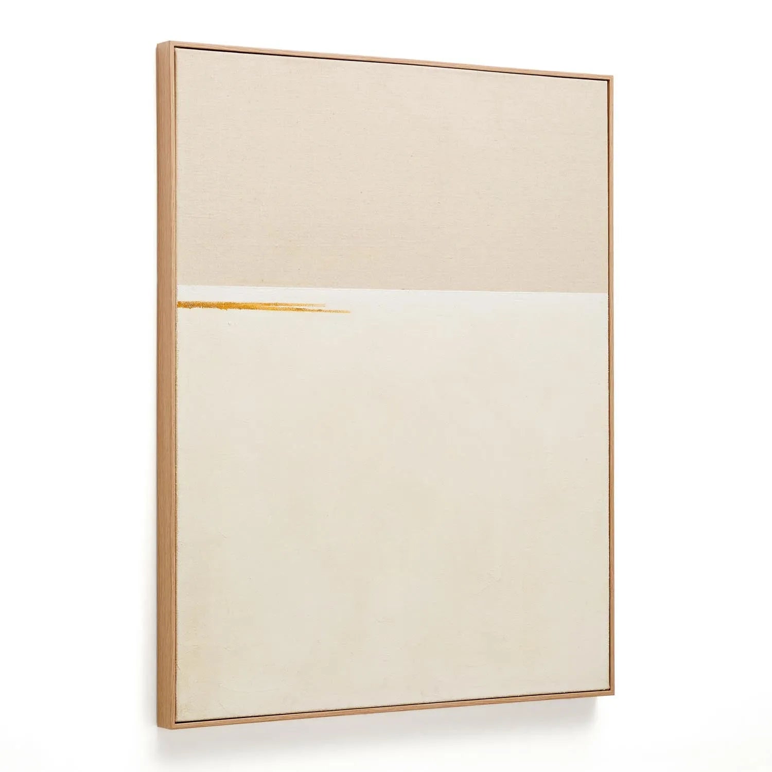 Elegantes Salin Bild von Kave Home: Zweifarbiger Beigeton, goldene Akzente, langlebiges Segeltuch und Kiefernholz.