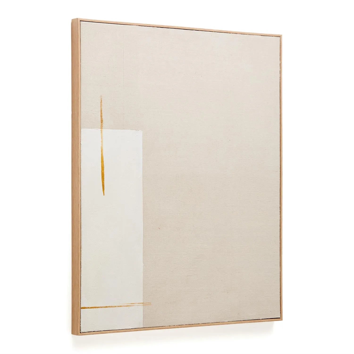 Elegantes Salin Bild von Kave Home: Zweifarbiger Beigeton, goldene Akzente, langlebiges Segeltuch und Kiefernholz.