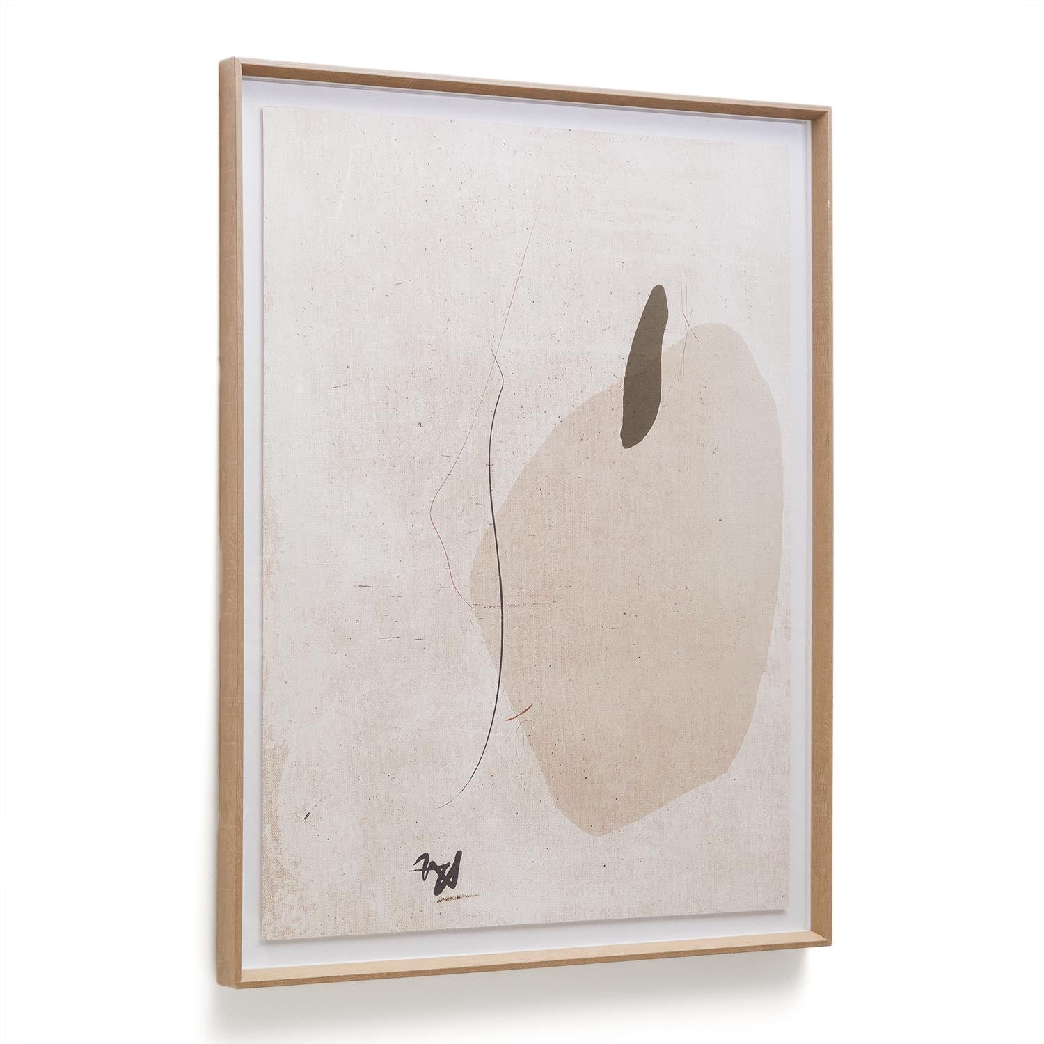 Abstraktes Sormi Bild 80x100 cm von Kave Home: Beige Töne, inspiriert von Joan Miró, ideal für moderne und klassische Räume.