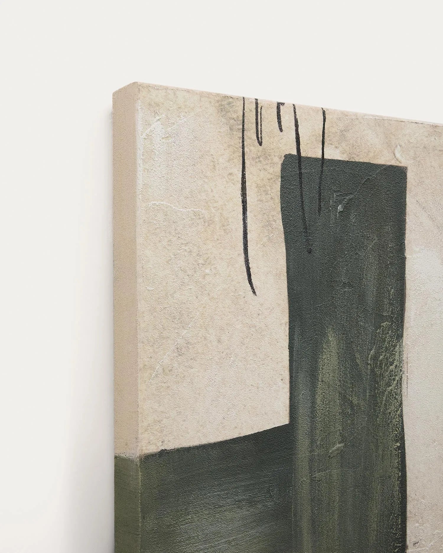 Ein Kunstwerk voller Dynamik: Die "Fida" Leinwand in Grün, 180x140 cm, vereint Geometrie und organische Formen für zeitlose Eleganz.