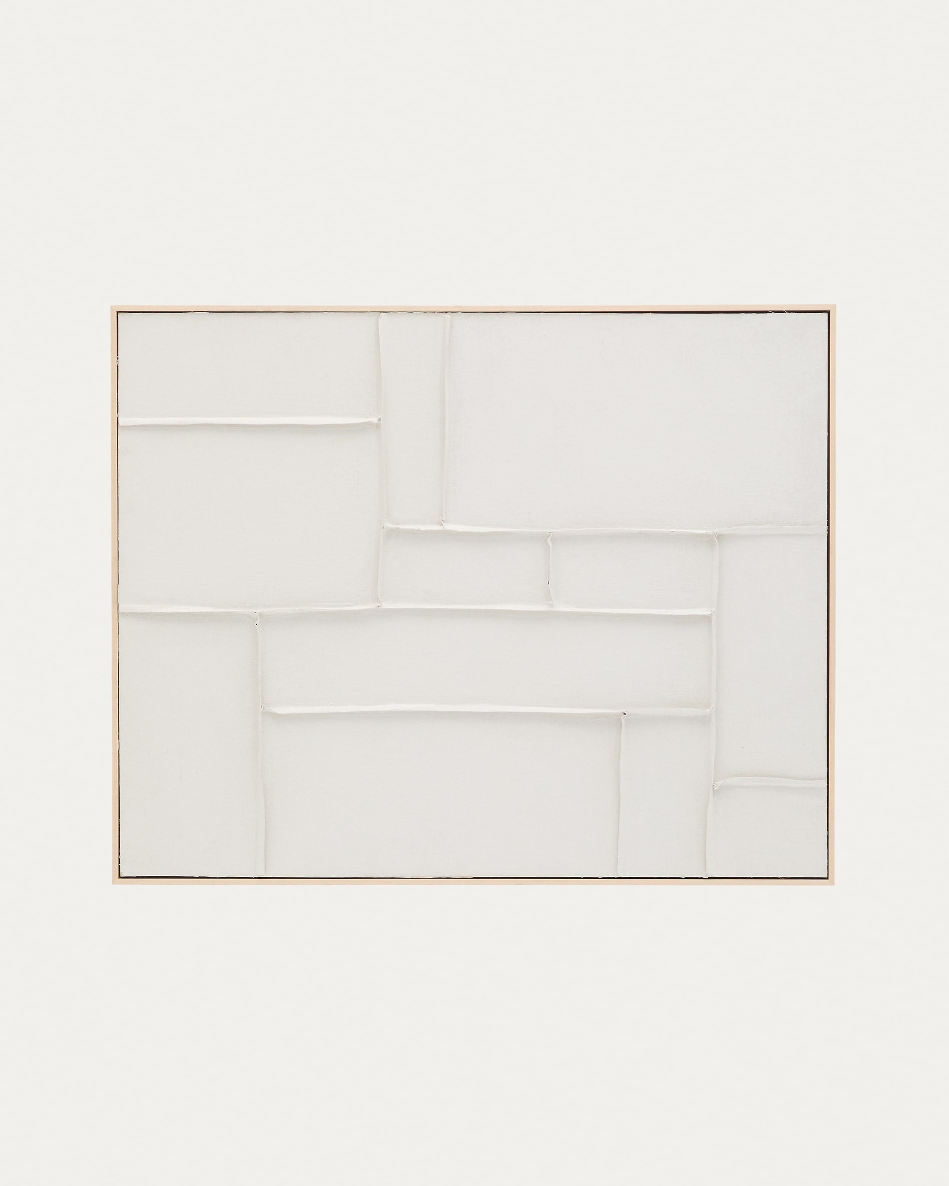 Leinwandbild Klis von Kave Home, 80x100 cm, aus Leinen, mit stilvollen weißen geometrischen Mustern, perfekt für zeitgemäße Inneneinrichtung.