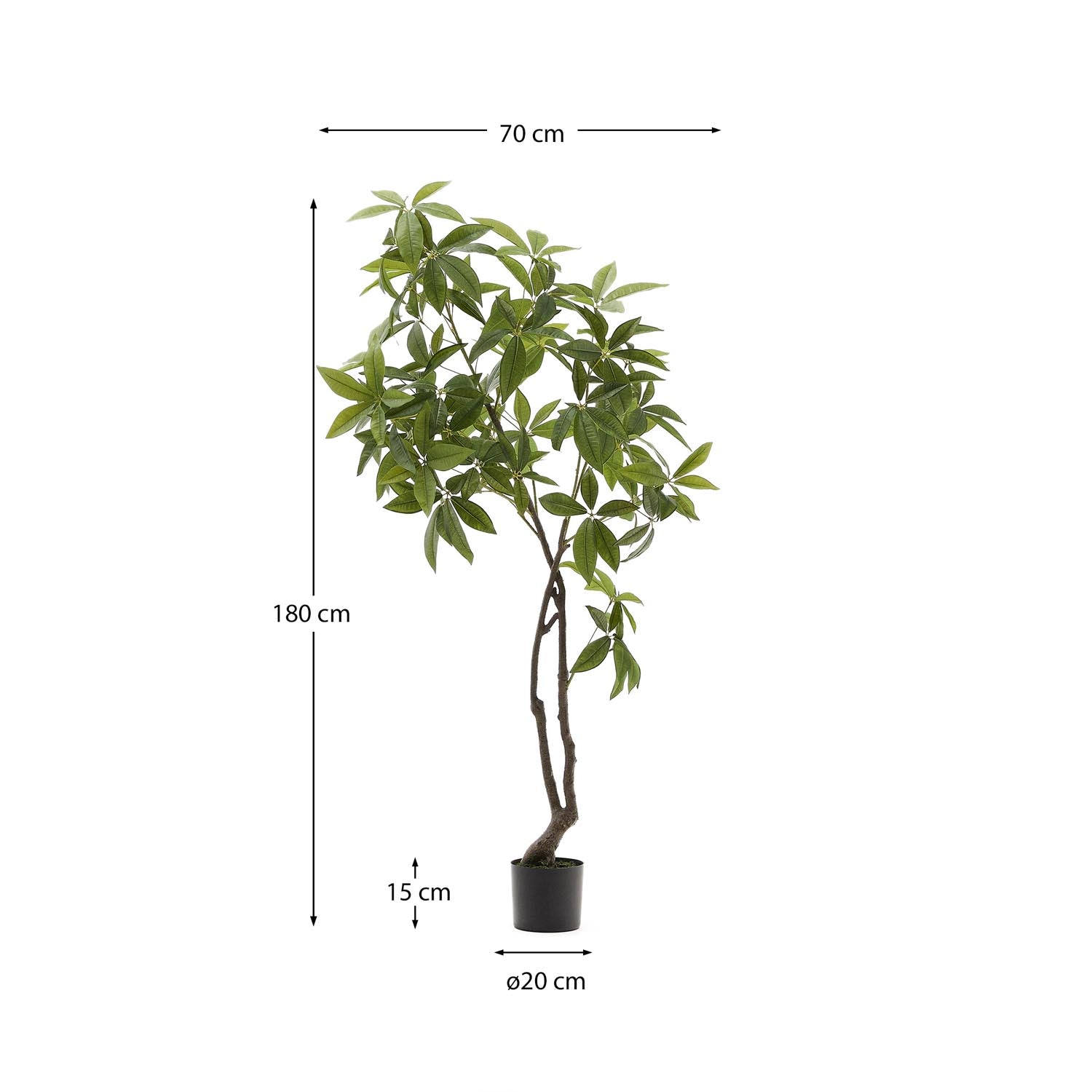 Eleganter 180 cm Pachira Kunstbaum im stilvollen schwarzen Topf.