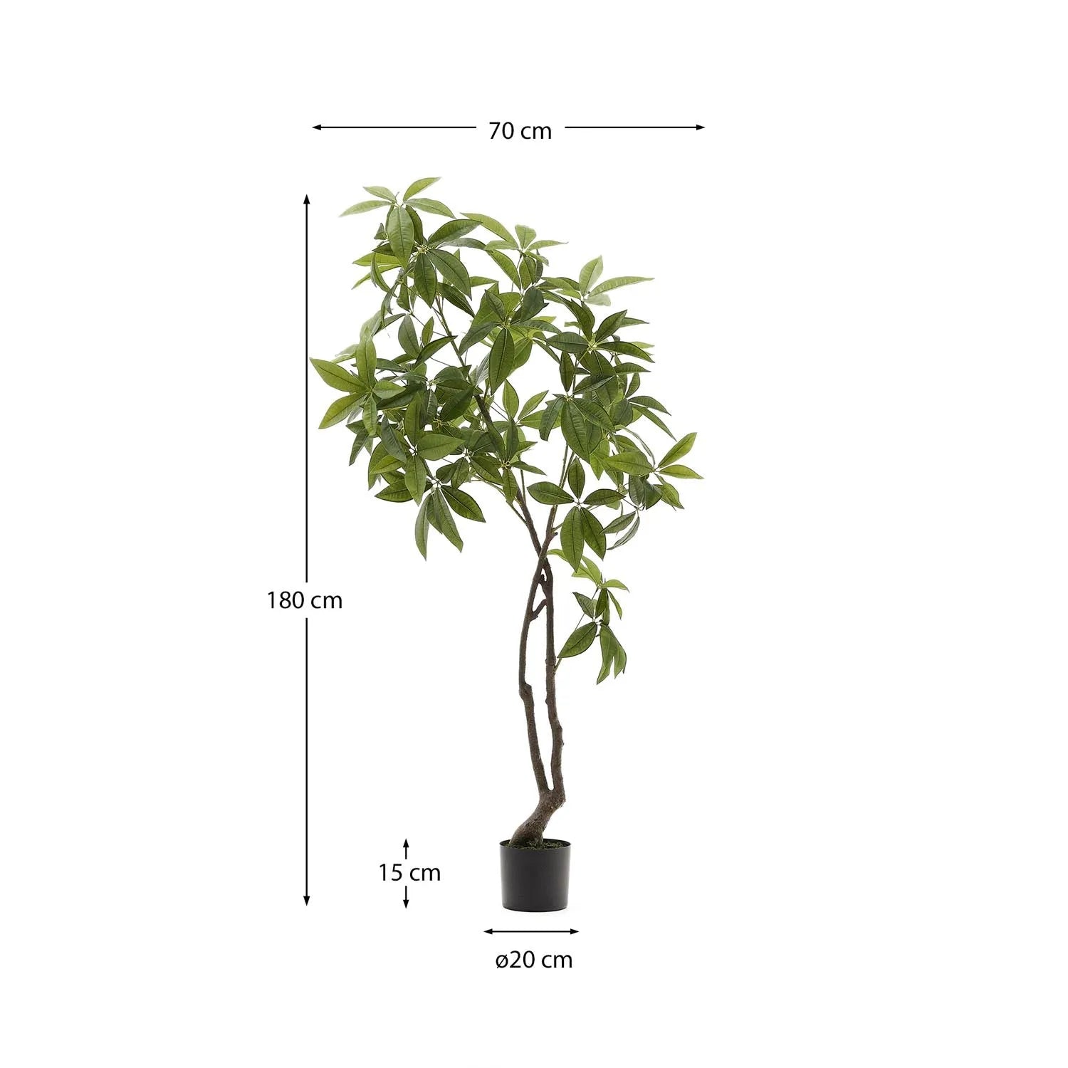 Eleganter 180 cm Pachira Kunstbaum im stilvollen schwarzen Topf.