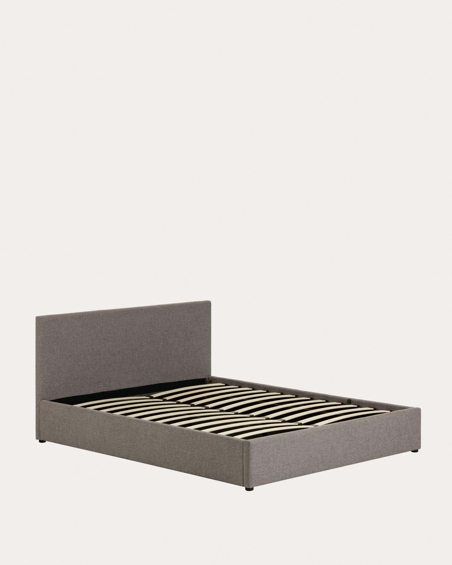Stilvolles Nahiri Bett in Grau mit praktischem Stauraum, passend für 160x200 cm Matratzen, ideal für zeitgemäße Wohnräume.