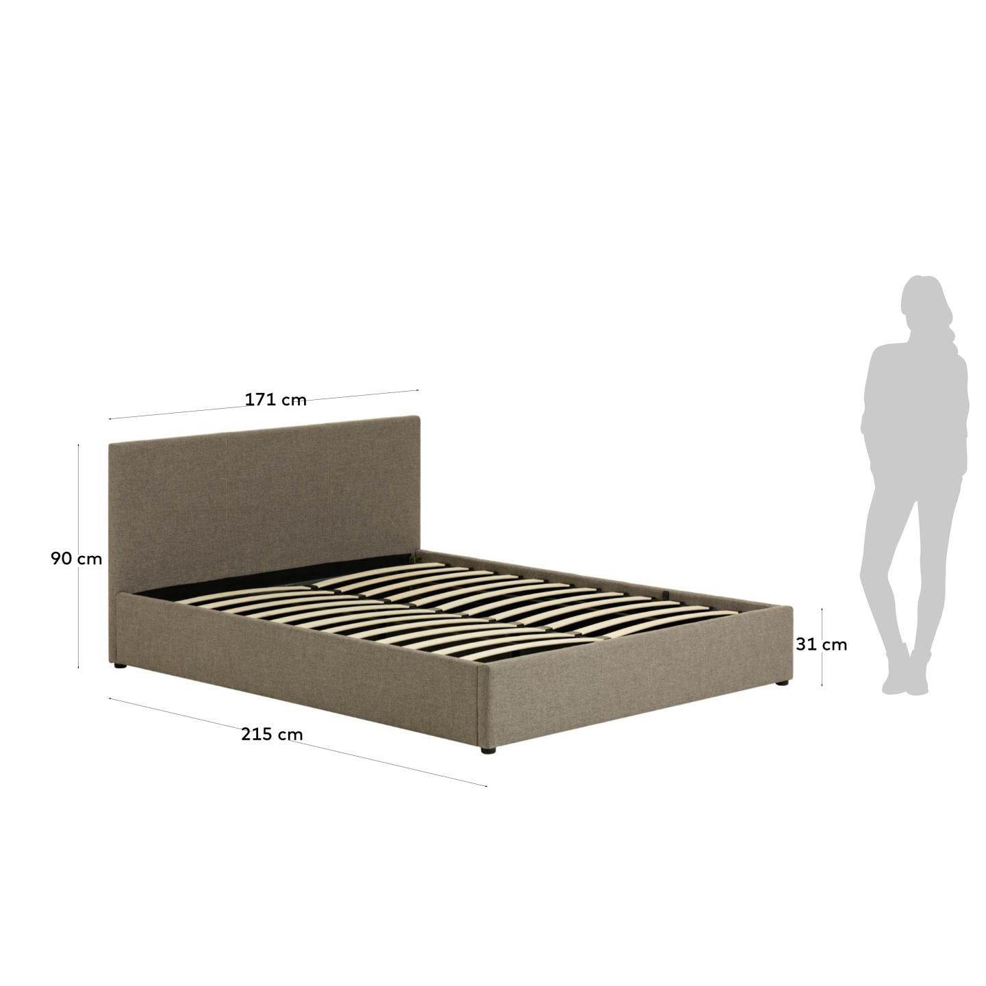 Modernes Nahiri Bett in Grau mit praktischem Stauraum, passend für 160x200 cm Matratzen, ideal für stilvolle Schlafzimmer.