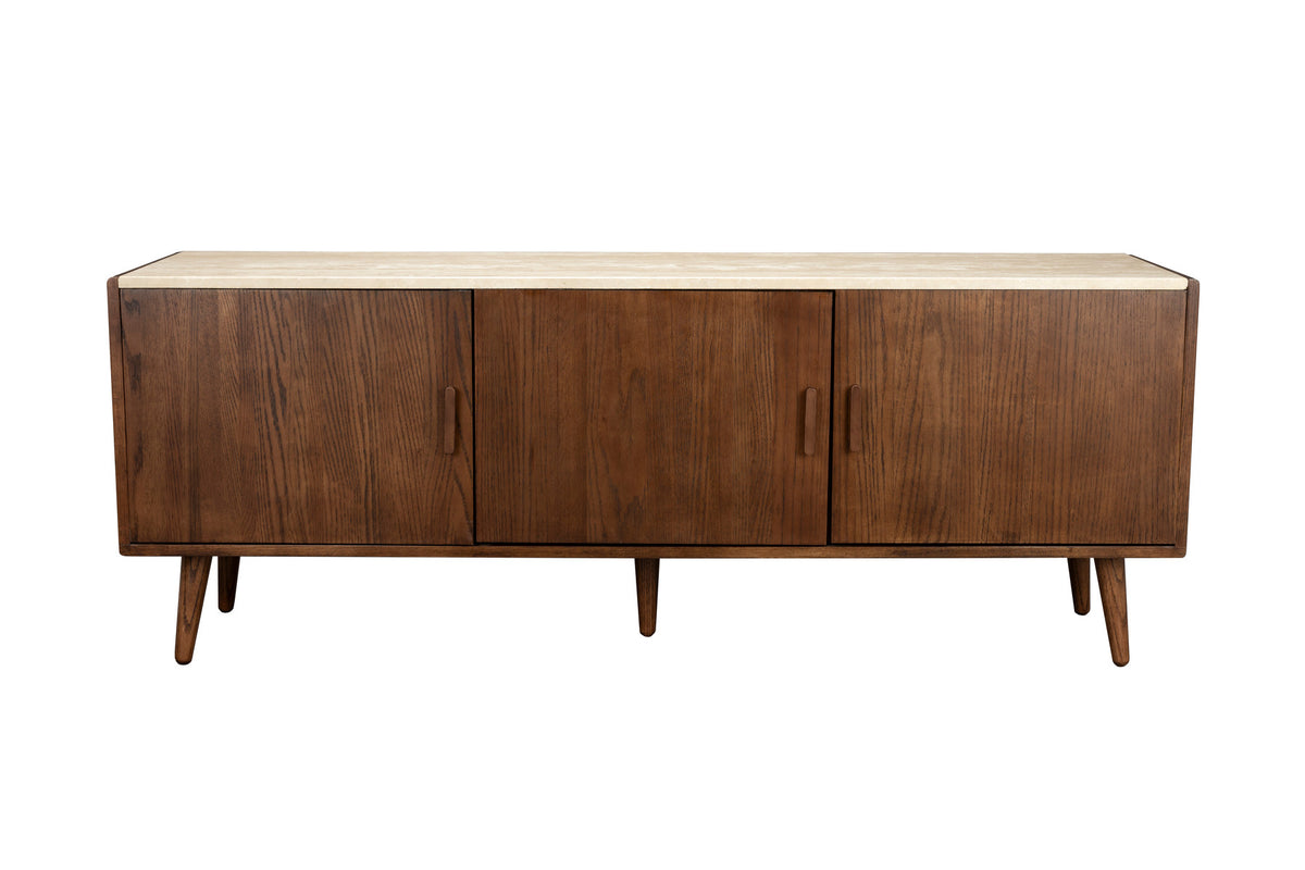 Sideboard Arda in Beige mit Eichenfurnier, walnussfarbener Oberfläche und schlanken Beinen