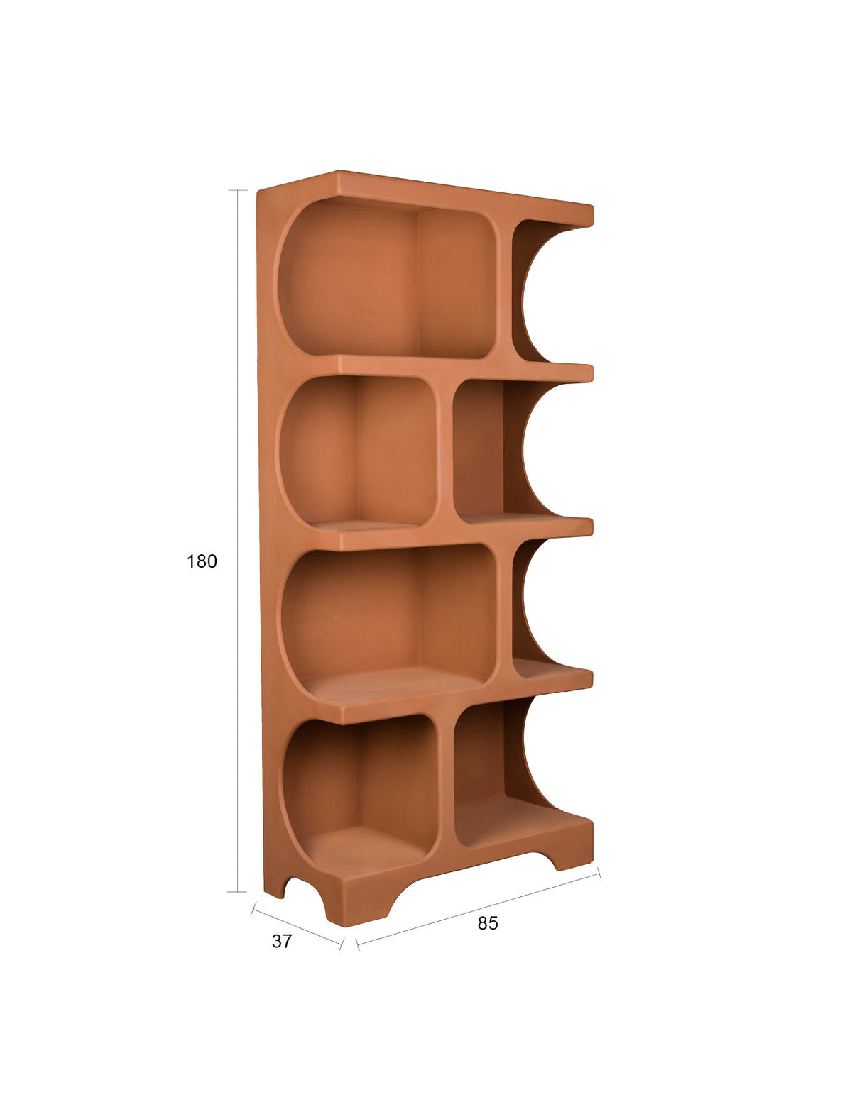 Bücherregal Dundee in Terracotta aus mattem Holz mit ungleichmässigen Fächern