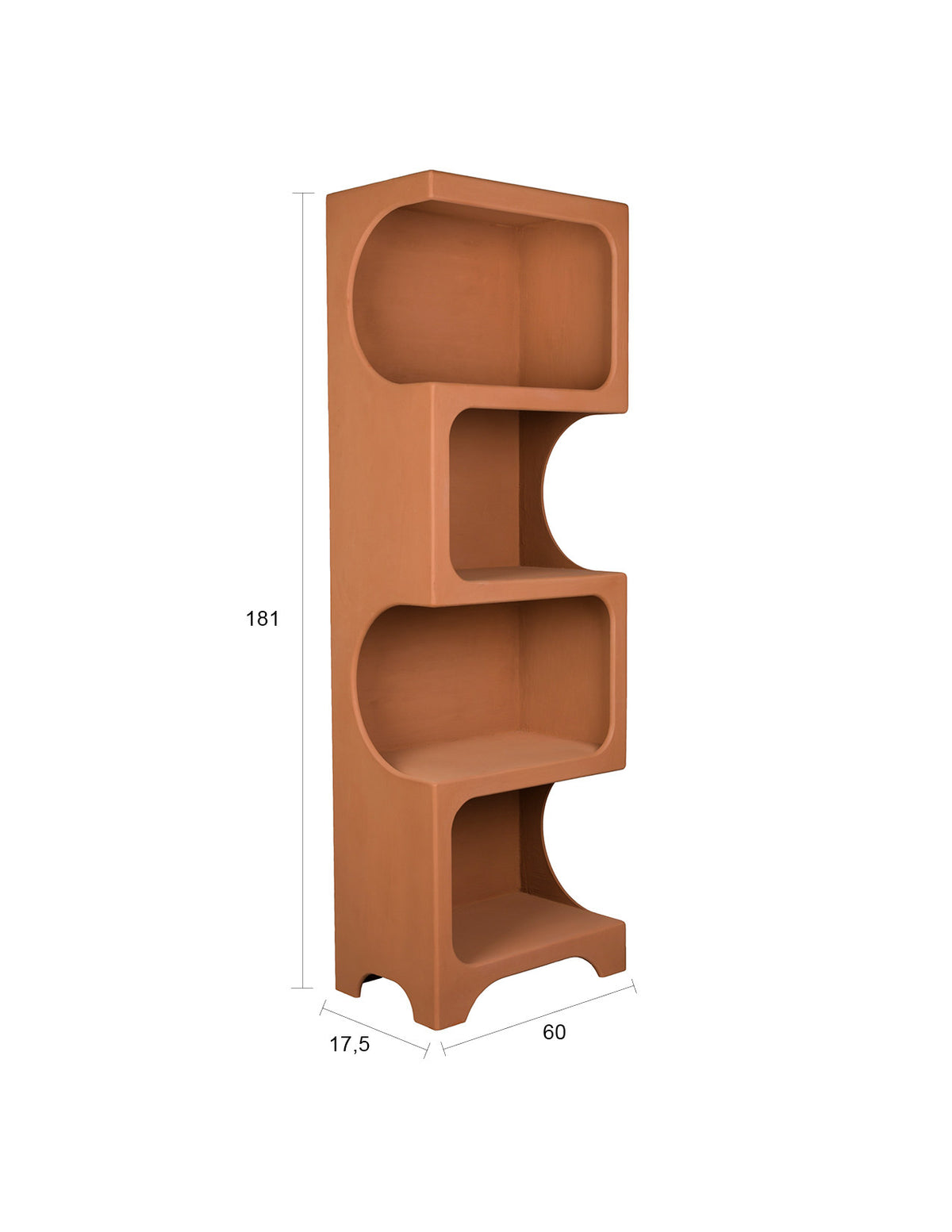 Bücherregal Dundee in Terracotta aus mattem Holz mit ungleichmässigen Fächern