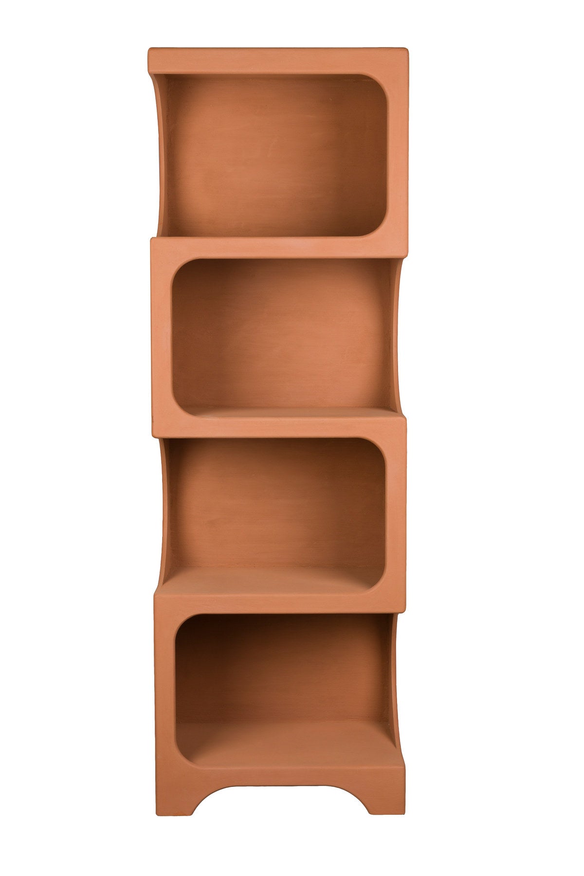 Bücherregal Dundee in Terracotta aus mattem Holz mit ungleichmässigen Fächern