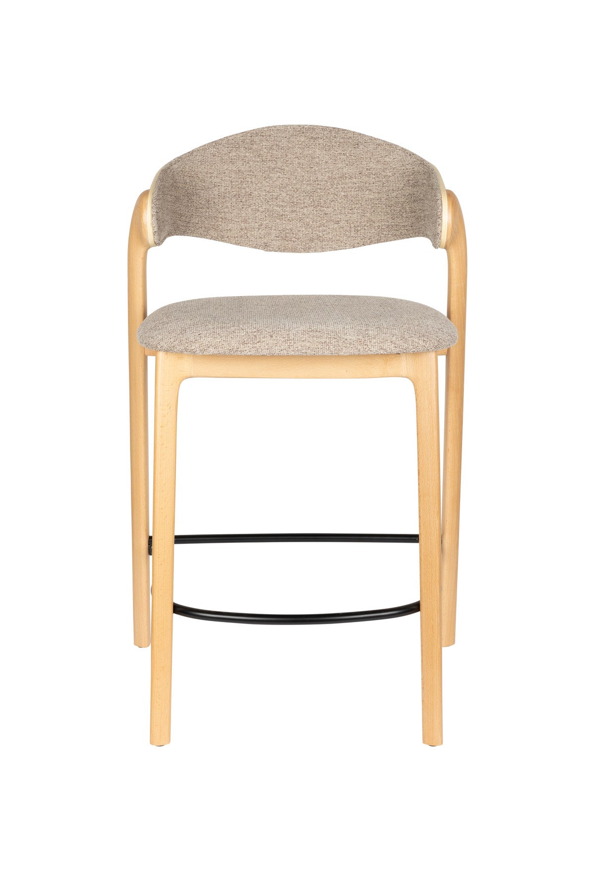 Barhocker Babington mit Holzgestell, gepolstertem Sitz und Rückenlehne aus hellem Stoff