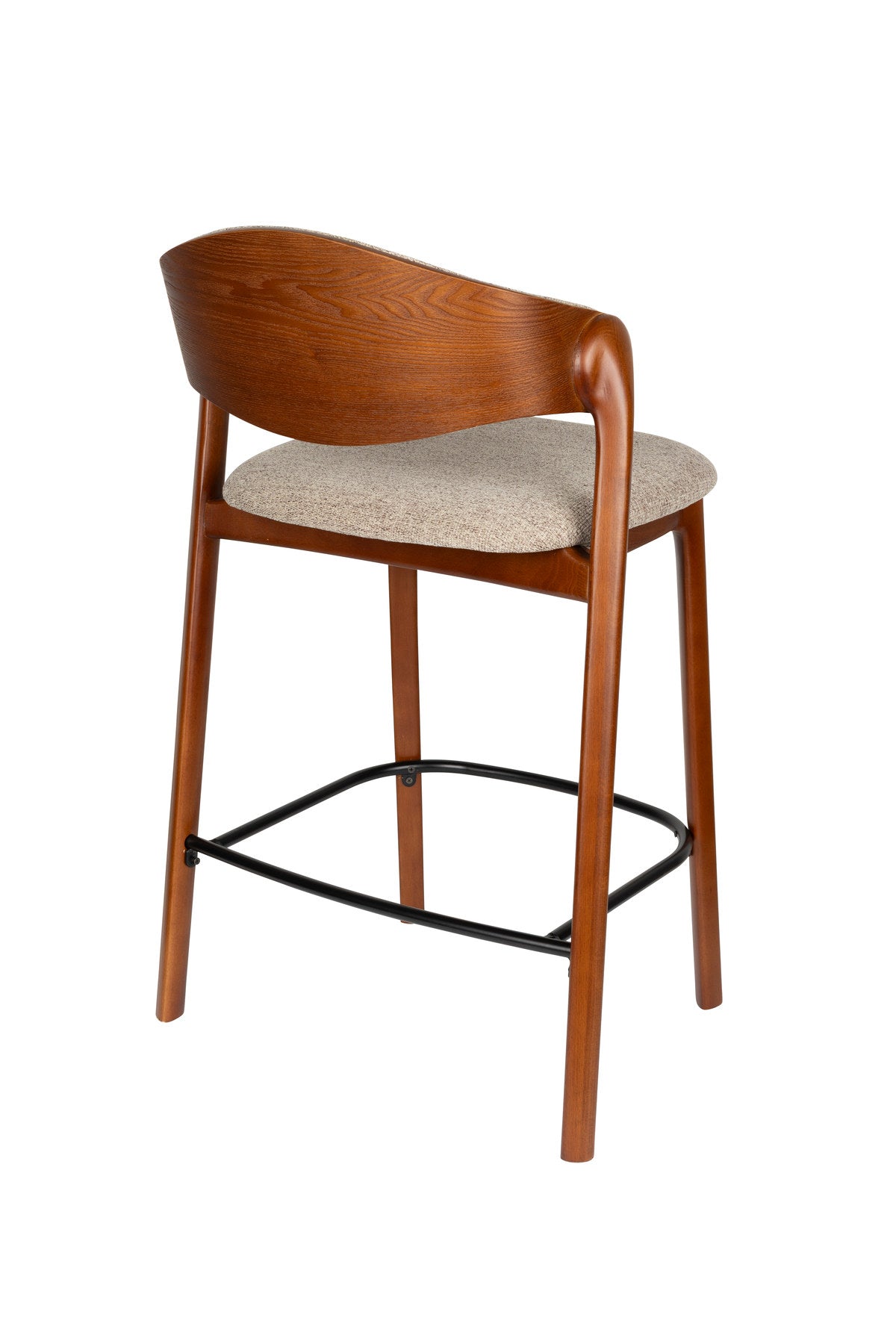 Barhocker Babington mit Holzgestell, gepolstertem Sitz und Rückenlehne aus hellem Stoff