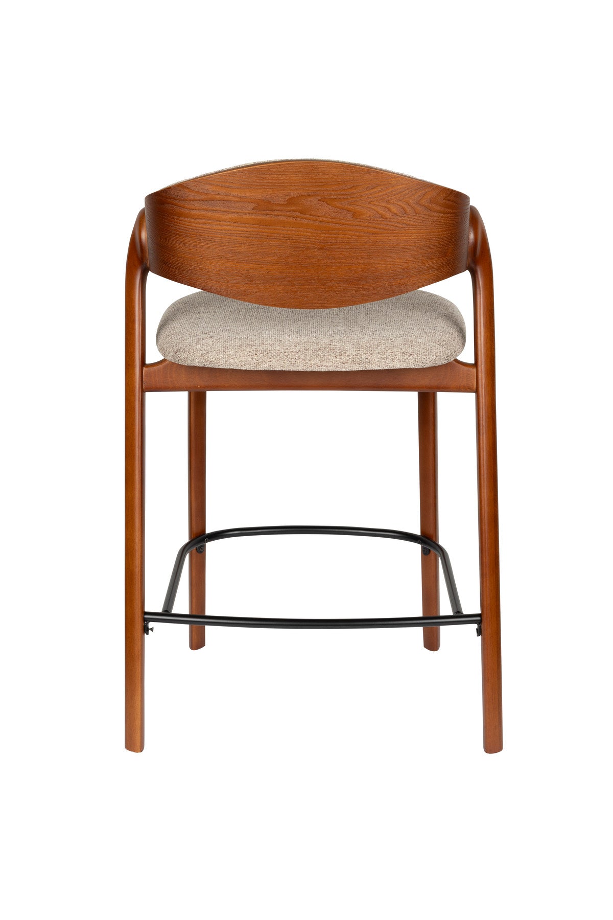 Barhocker Babington mit Holzgestell, gepolstertem Sitz und Rückenlehne aus hellem Stoff