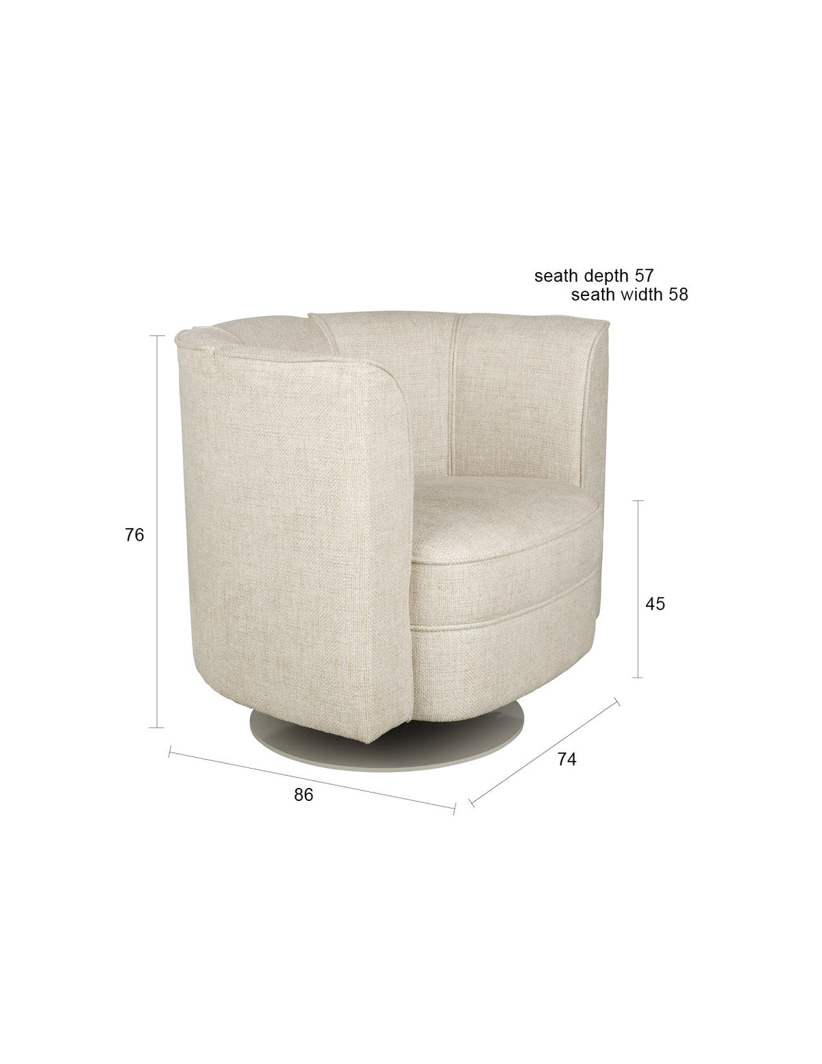 Runder Sessel Flower von Dutchbone mit Polyesterbezug und schwarzem Drehgestell aus Stahl