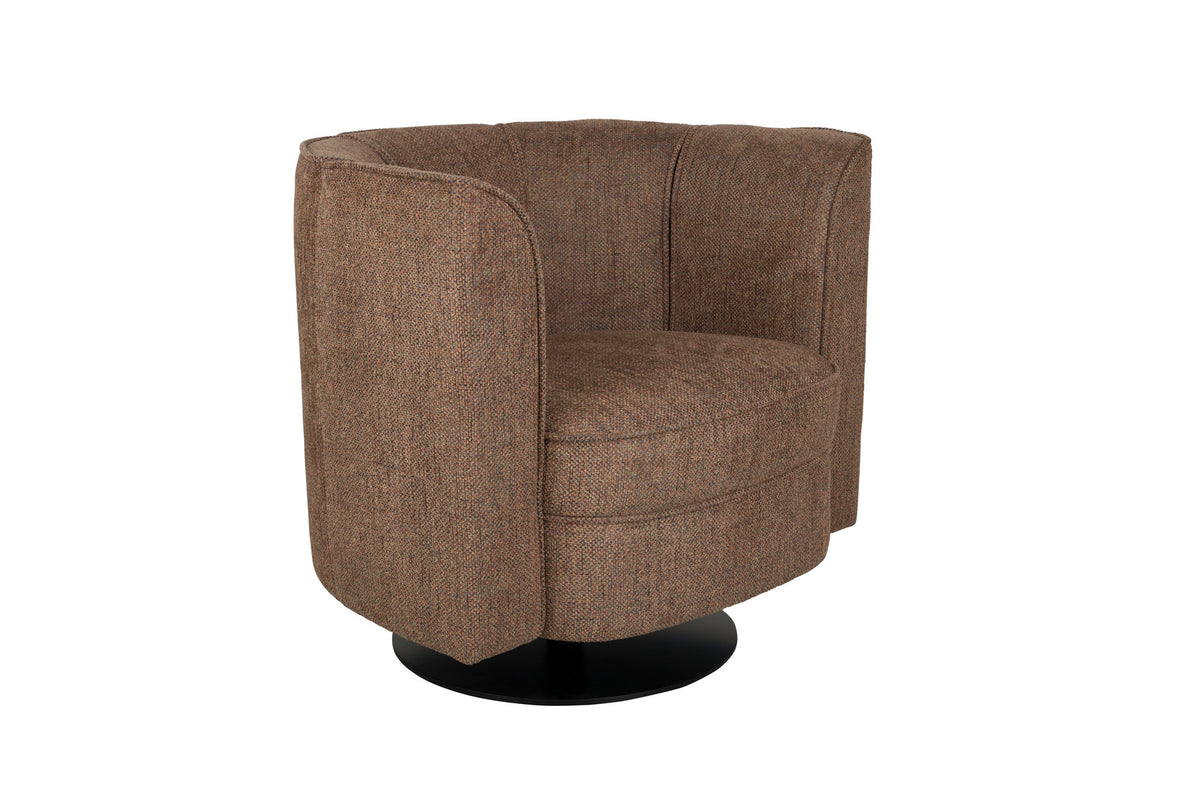 Runder Sessel Flower von Dutchbone mit Polyesterbezug und schwarzem Drehgestell aus Stahl