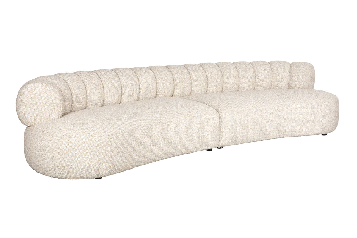Sofa Duvane 4,5-Sitzer von Dutchbone mit gebogener Form und runder Rückenlehne aus grobem Stoff