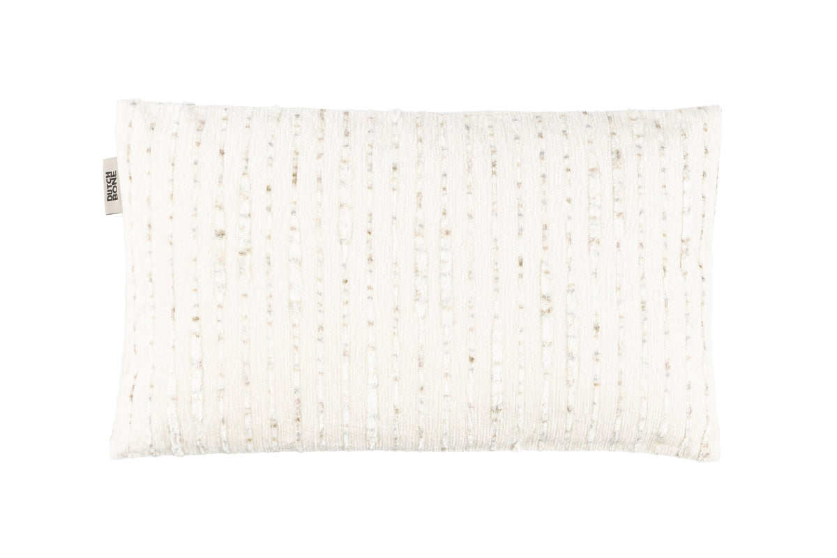 Beiges Kissen Cushion Leaf Rectangle von Dutchbone mit unregelmässigen Plüschlinien, Baumwollfüllung, Polyesterbezug und rechteckiger Form.