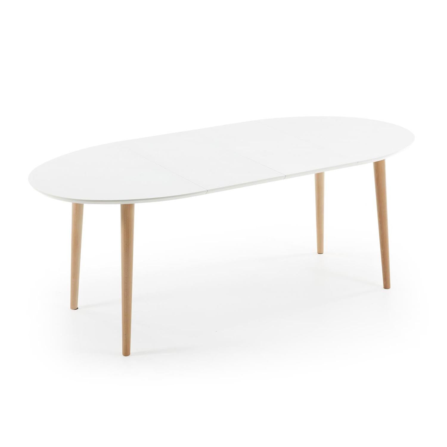Moderner Oqui Ausziehtisch: Weiß, MDF, Buche, 120-200 cm.