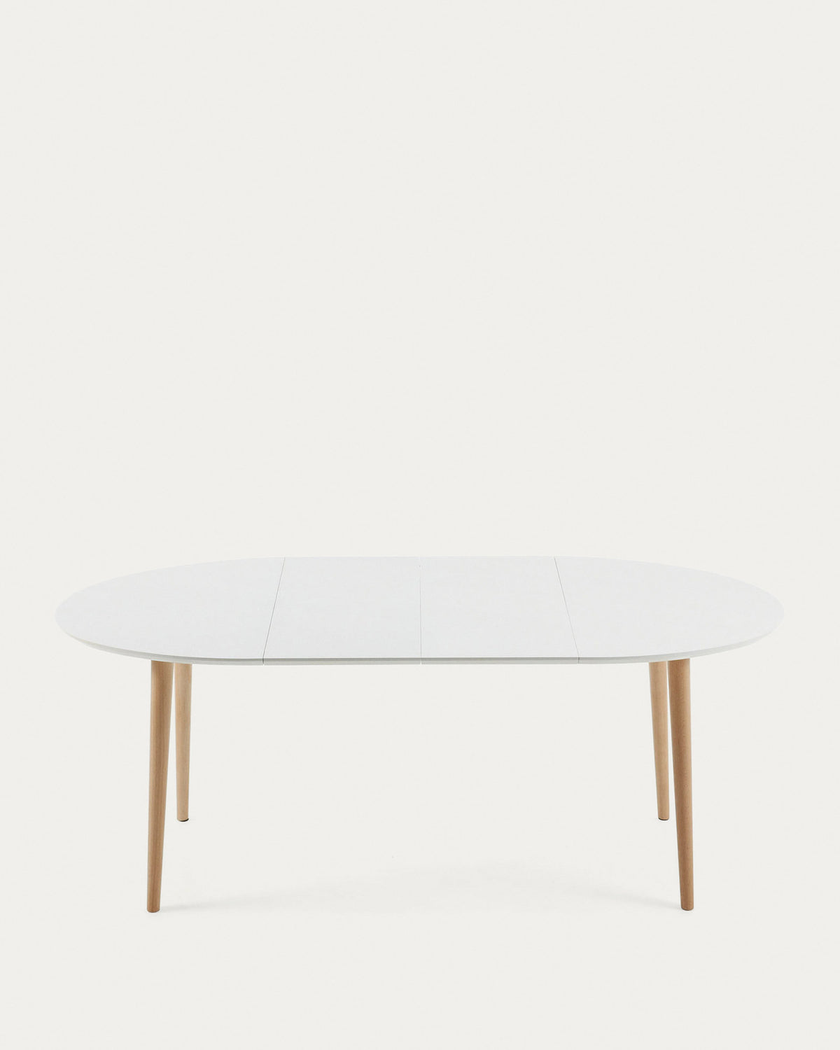 Oqui Ovaler Ausziehtisch MDF weiss lackiert und Beine aus massiver Buche 120 (200) x 90 cm in Weiss, Natur präsentiert im Onlineshop von KAQTU Design AG. Esstisch ist von Kave Home