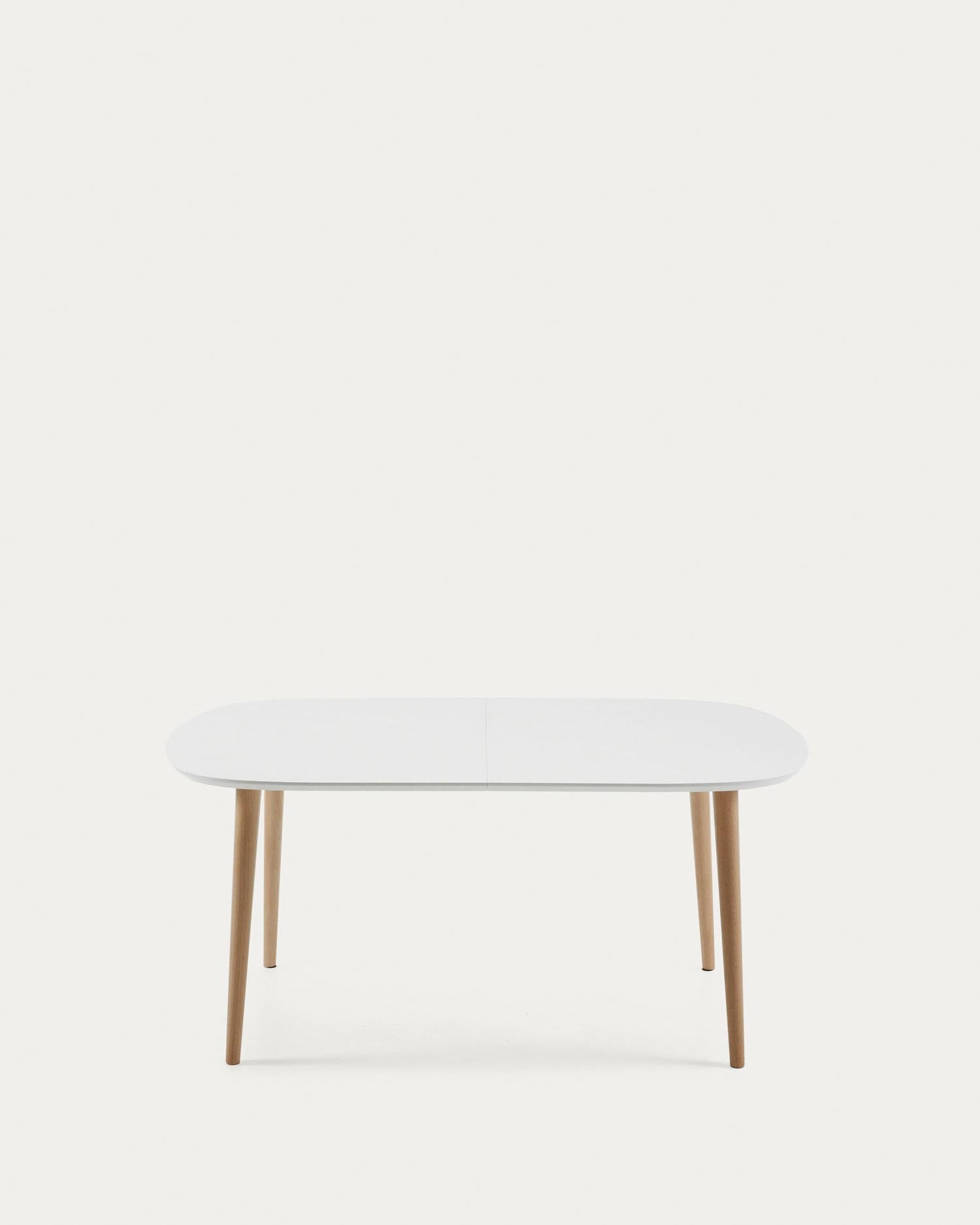 Eleganter Ausziehtisch aus weißem MDF und massiver Buche, erweiterbar von 160 auf 260 cm, ideal für stilvolle Dinner.