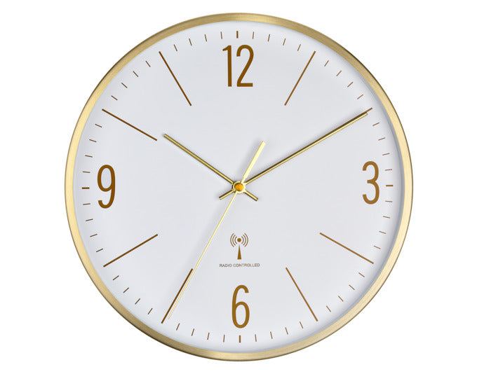TFA Funk-Wanduhr Metallrahmen gold analog ø 30 cm in  präsentiert im Onlineshop von KAQTU Design AG. Wanduhr ist von TFA