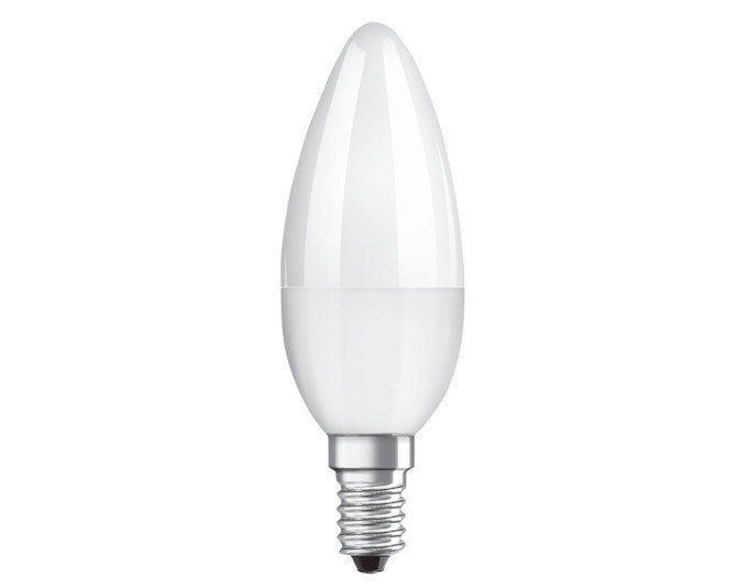 OSRAM LED-Lampe Superstar Classic B E14 5.0W 470lm dimmable frosted Warm White in Matt, Weiss, RAL 9001 präsentiert im Onlineshop von KAQTU Design AG. Leuchtmittel ist von OSRAM