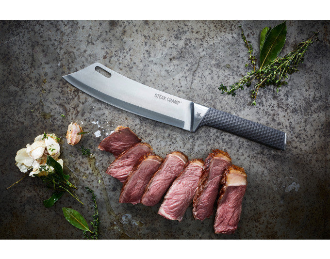 STEAK CHAMP Kochmesser BBQ Pro 22 cm TPE Softgrip in Silber, Schwarz präsentiert im Onlineshop von KAQTU Design AG. Kochmesser ist von STEAK CHAMP