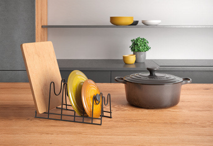 METALTEX Deckelhalter für 6 Deckel Lido schwarz in Schwarz präsentiert im Onlineshop von KAQTU Design AG. Küchenhelfer ist von METALTEX