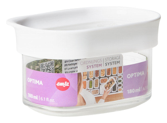 EMSA Dose Optima rechteckig 0.18l in Weiss, Transparent präsentiert im Onlineshop von KAQTU Design AG. Vorratsbehälter ist von EMSA