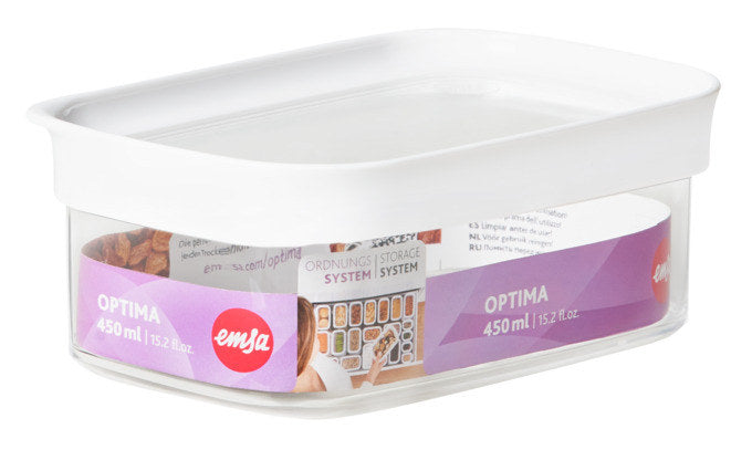 EMSA Dose Optima rechteckig 0.45l in Weiss, Transparent präsentiert im Onlineshop von KAQTU Design AG. Vorratsbehälter ist von EMSA