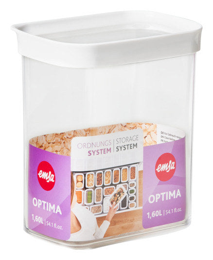 EMSA Dose Optima rechteckig 1.6l hoch in Weiss, Transparent präsentiert im Onlineshop von KAQTU Design AG. Vorratsbehälter ist von EMSA