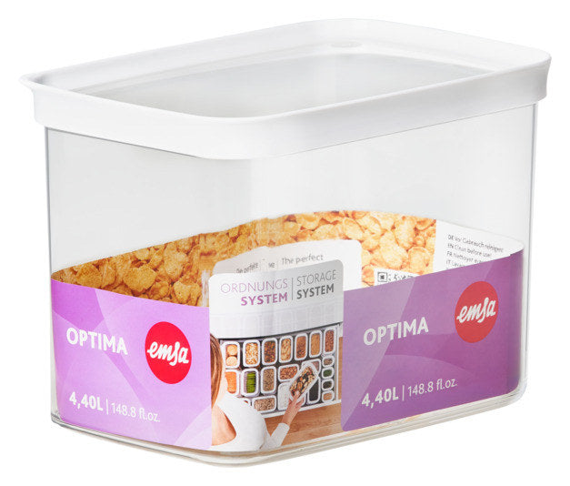 EMSA Dose Optima rechteckig 4.4l in Weiss, Transparent präsentiert im Onlineshop von KAQTU Design AG. Vorratsbehälter ist von EMSA
