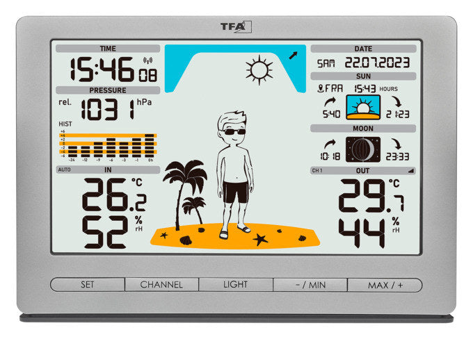 TFA Funk-Wetterstation Meteo Jack inkl. Sender 30.3249.02 in Silber präsentiert im Onlineshop von KAQTU Design AG. Thermometer ist von TFA