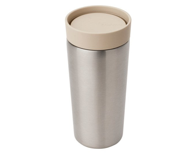 Isolierbecher von BRABANTIA in Soft Beige, 0.36 Liter, zylindrische Form aus Edelstahl mit Schraubverschluss und Gürtelclip.