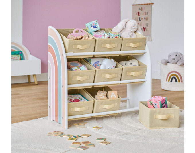 ZELLER Kinderegal Rainbow mit 9 Boxen 65x30x64 cm in Weiss, Dekoriert, Beige, Braun präsentiert im Onlineshop von KAQTU Design AG. Standregal ist von ZELLER PRESENT