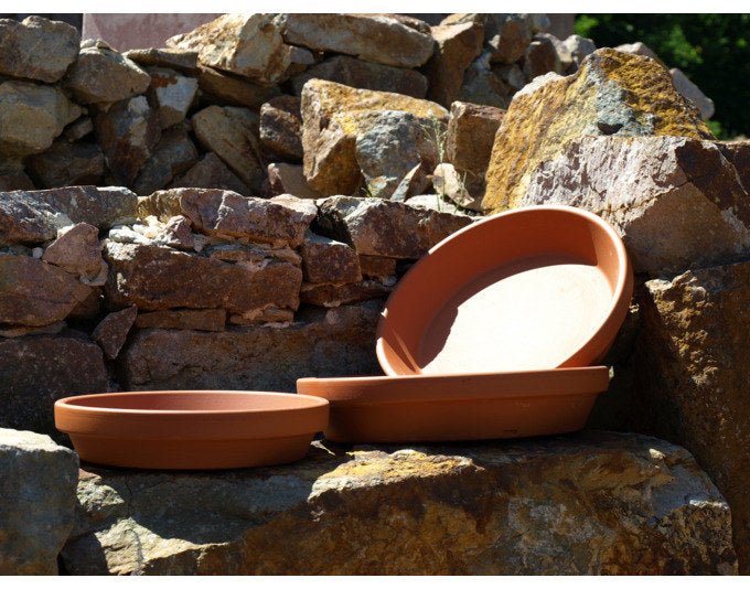 SPANG Untersetzer Ton ø 23.8x4.9 cm transparent glasiert terracotta in Terracotta, Braun präsentiert im Onlineshop von KAQTU Design AG. Blumentopf Untersetzer ist von SPANG