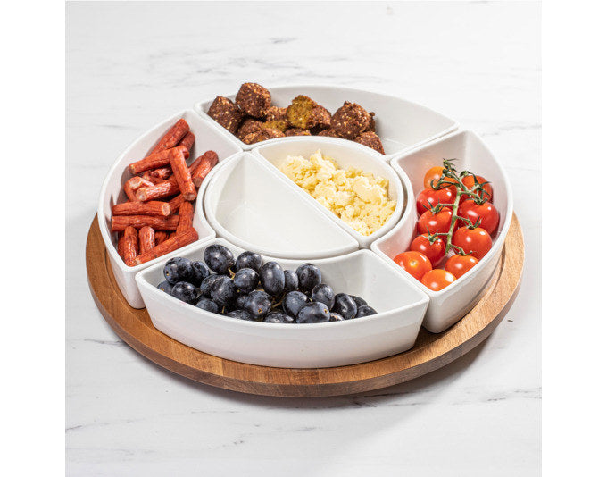 LADELLE Schalenset auf Drehteller Alto Serve & Share 7-teilig ø 41cm in Weiss, Natur, Braun präsentiert im Onlineshop von KAQTU Design AG. Aperoschalen ist von LADELLE