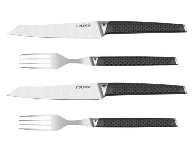 STEAK CHAMP Steak-Set Prime Rib, 2 Gabeln, 2 Messer in Chrom, Silber, Schwarz präsentiert im Onlineshop von KAQTU Design AG. Besteckset ist von STEAK CHAMP