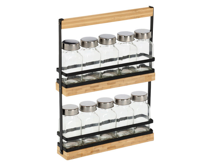 ZELLER Gewürzständer 11-teilig Glas Metall Bambus 22.7x4.7x30.5 cm in  präsentiert im Onlineshop von KAQTU Design AG. Wandregal ist von ZELLER PRESENT