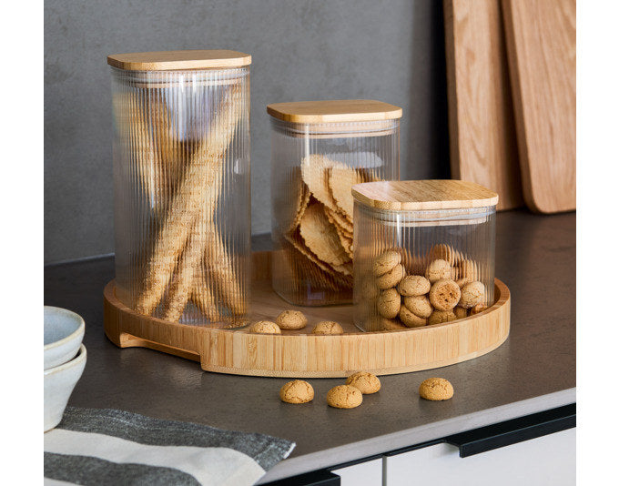 ZELLER Vorratsglas mit Bambusdeckel eckig 1150 ml 10x10x15.5cm in Transparent präsentiert im Onlineshop von KAQTU Design AG. Vorratsbehälter ist von ZELLER PRESENT