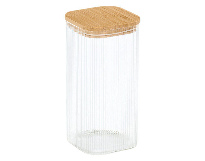 ZELLER Vorratsglas mit Bambusdeckel eckig 1500 ml 10x10x20.5 cm in Transparent präsentiert im Onlineshop von KAQTU Design AG. Vorratsbehälter ist von ZELLER PRESENT